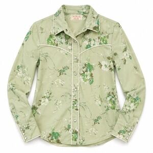 Western True Vintage 70s Dagger Collar Shirt Snap Green Cowgirl Cottagecore XS